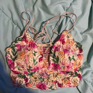 Colorful, lace, floral  Victoria’s Secret Pink bralette.